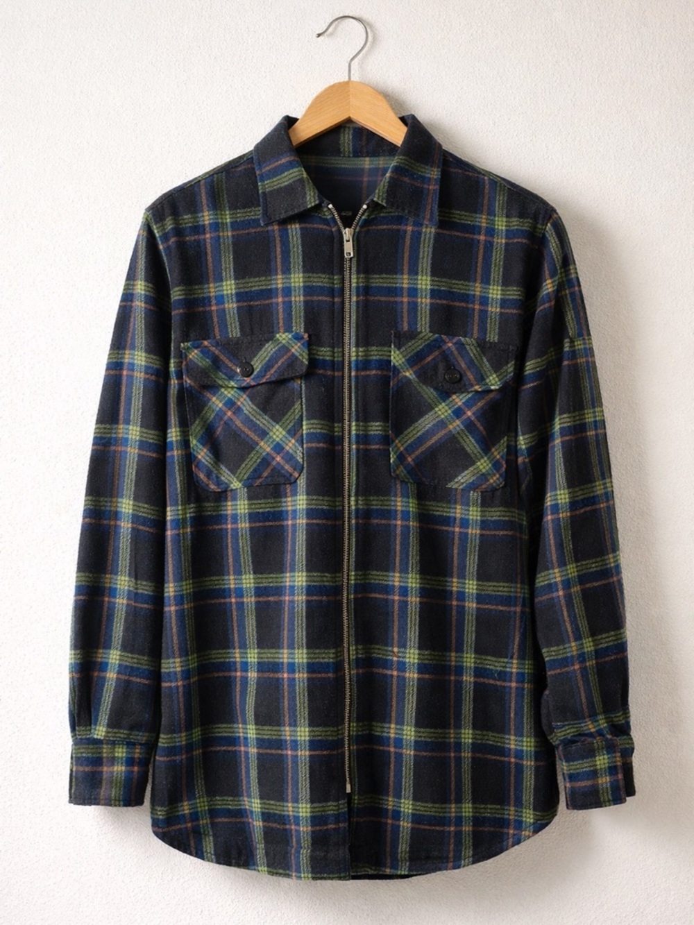 90s Vintage Plaid Zip Flannel Mens Shacket Streetwear Grunge Workwear